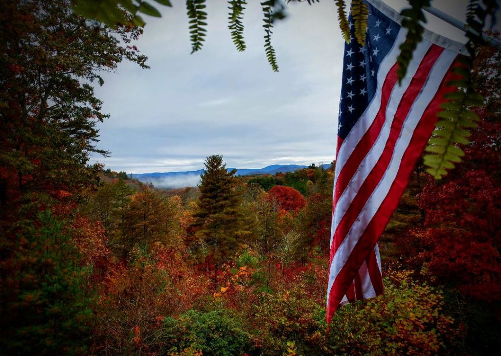 American Flag in Fall