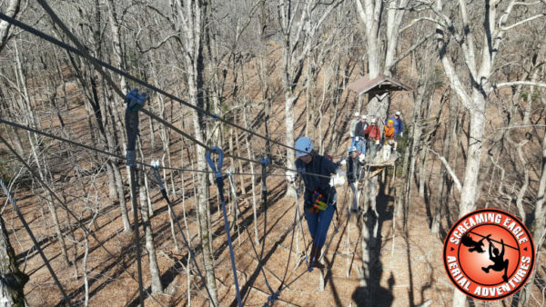 App Studios Outing at Screaming Eagle Aerial Adventures Walking Tight Rope Bridge