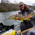 Daniel with catch and Bowman Fly Fishing Logo